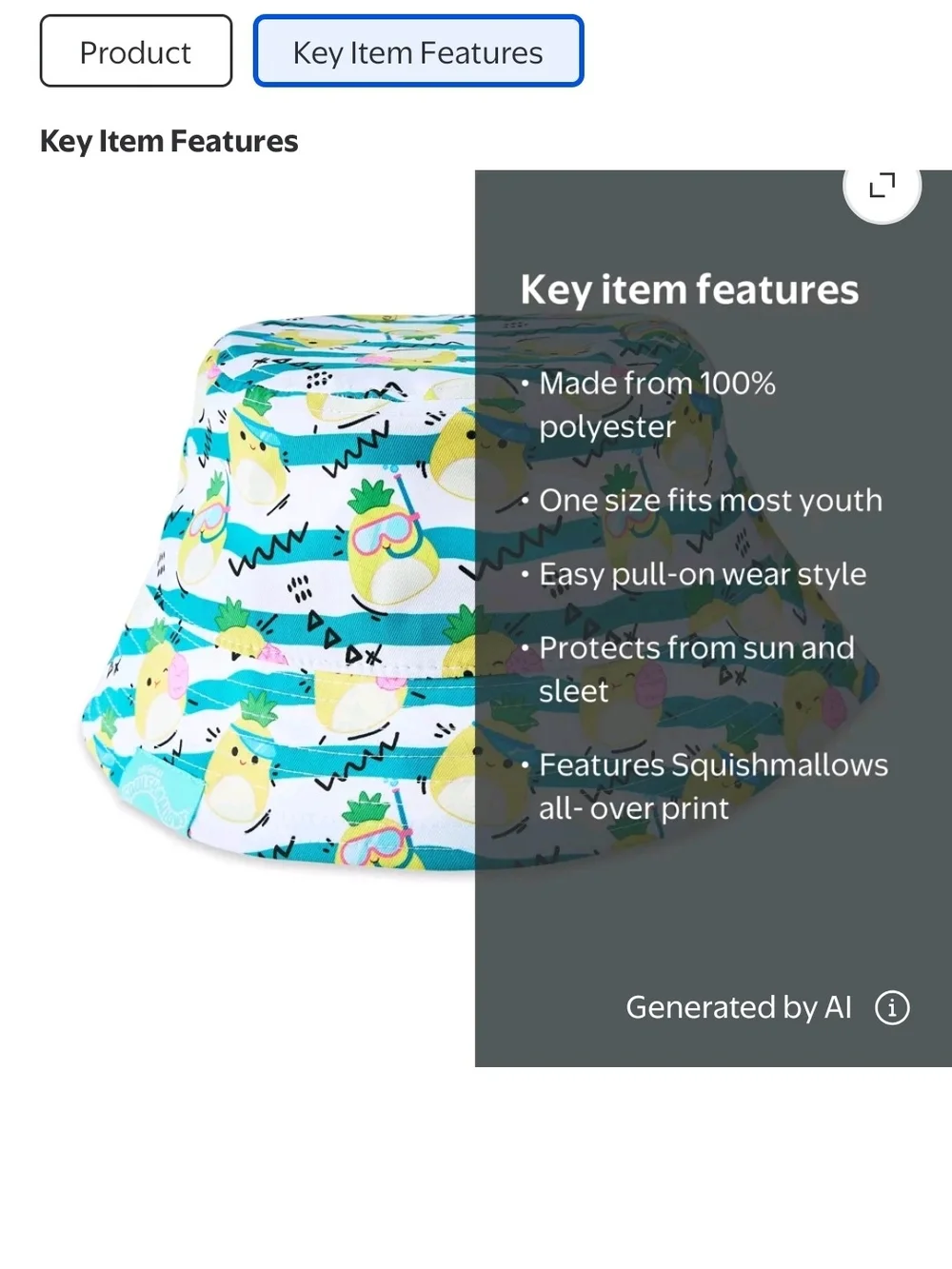 Squishmallows Maui Pineapple Bucket Hat